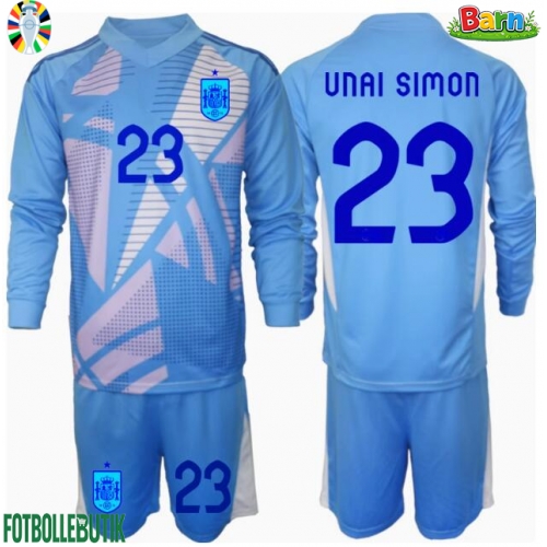 Spanien Unai Simon #23 Målvakt Hemmaställ Barn EM 2024 Långärmad (+ Korta byxor)